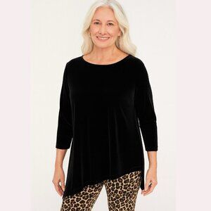 Chico's Travelers Black Velour Asymetrical Hem Top Sz 3
